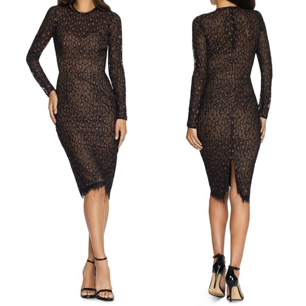 Dress The Population Black and Tan Kay Lace Sheath Cocktail Dress